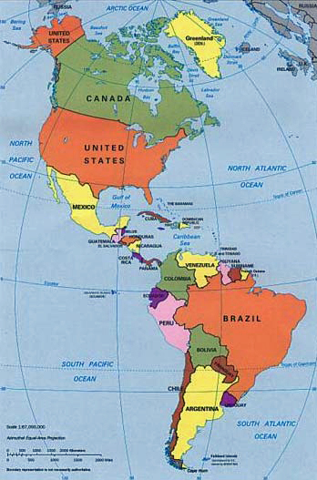 Pan America Map: Includes all of the Panamerican countries